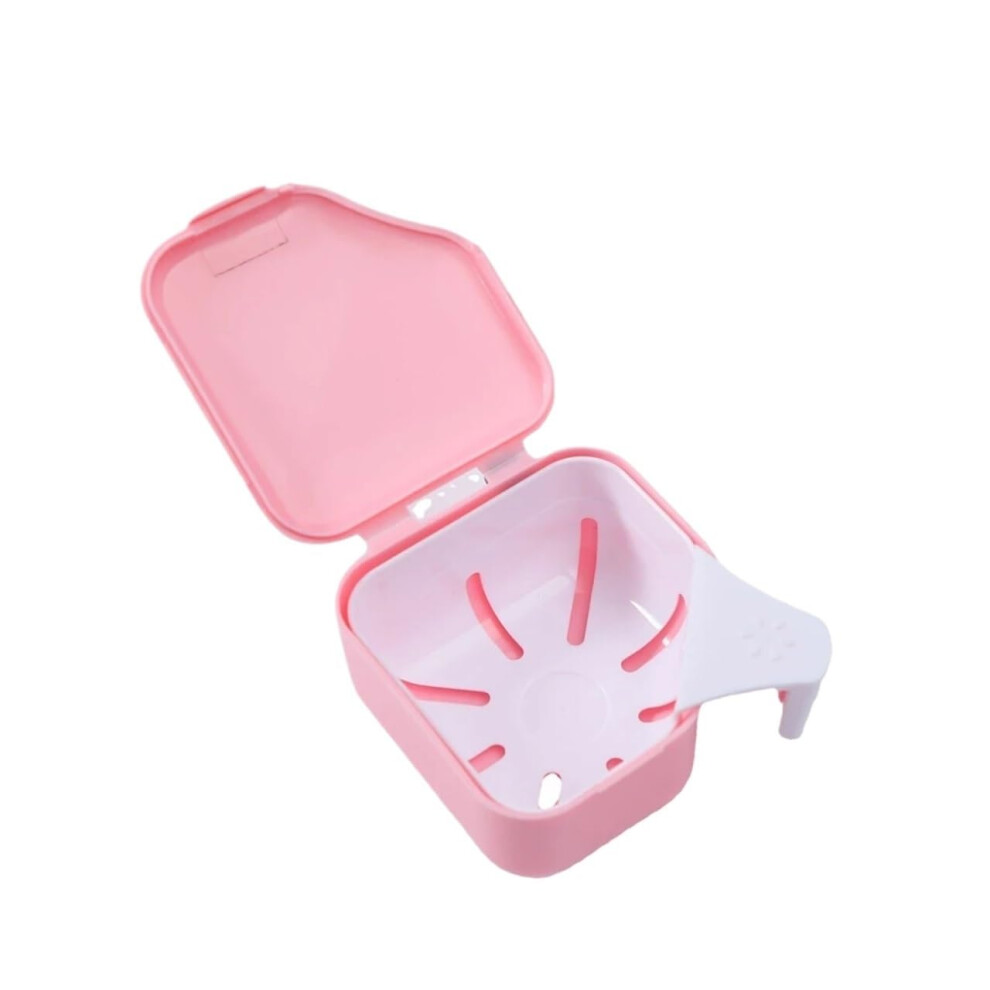 Pink Denture Case 3-Piece Set, Denture Bath Storage Box, Retainer Case, Cleaning Container For Dentures And Braces,