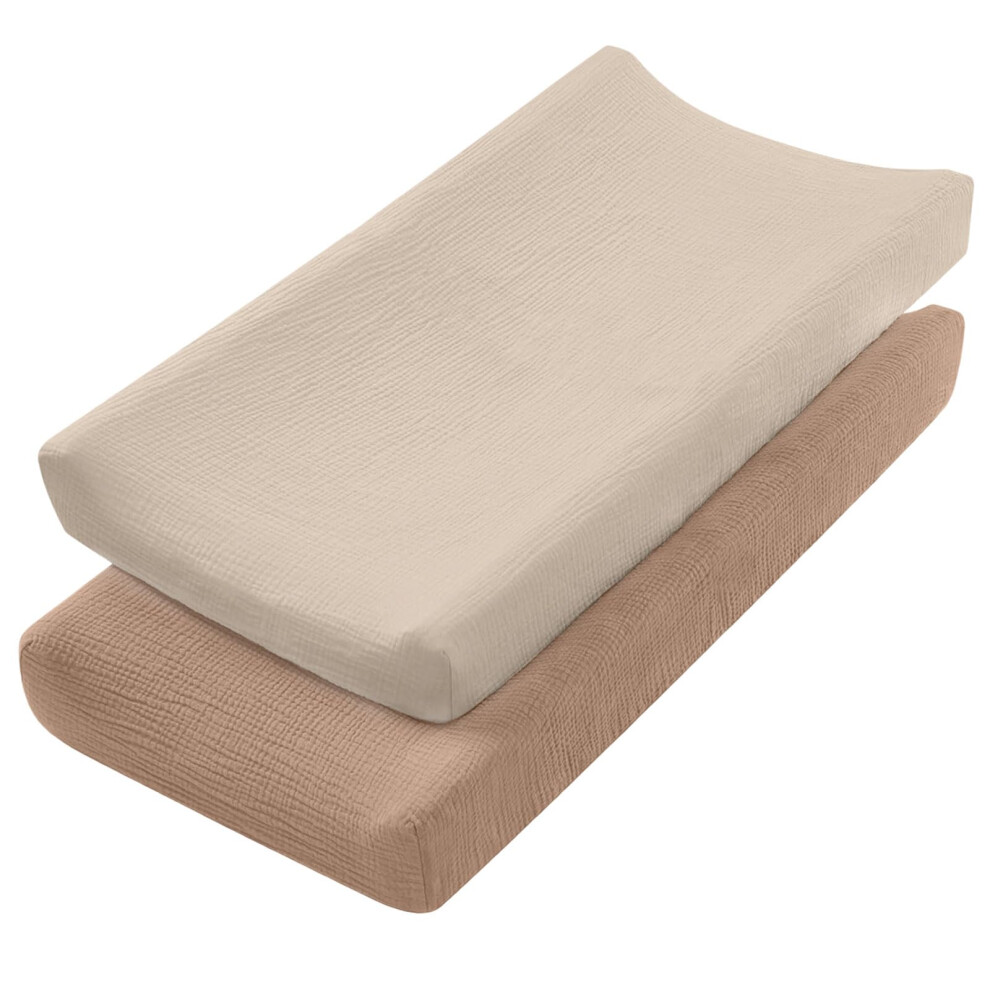Cotton Bassinet Sheets Set Of 2, Oatmeal Soft Cradle Bedding For Baby Carriage, Changing Table Cover Light/Brown
