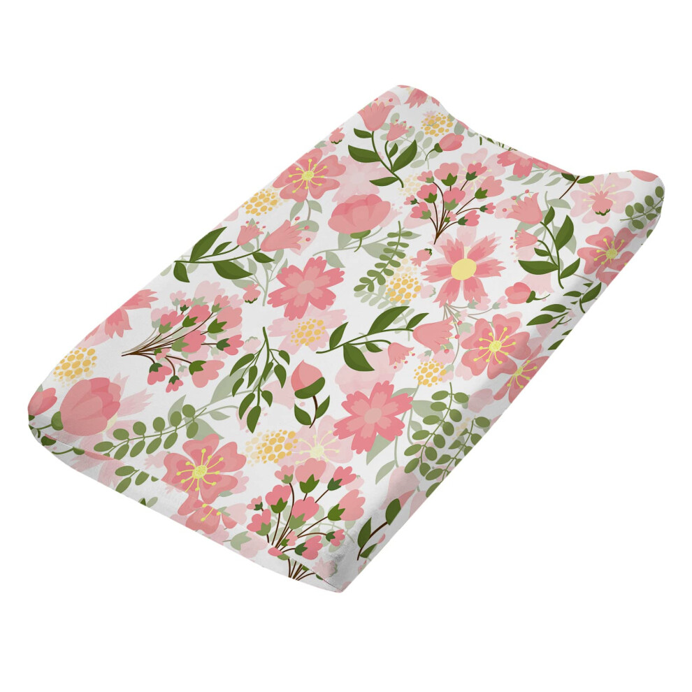 Baby Diaper Changing Pad Cover Floral Pattern 32x16 Breathable Nursery Changing Mat Cover, Cover Only, Pad Not Included
