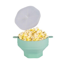 Microwave Popcorn Popper Silicone Foldable Large Capacity Bowl With Lid And Handles Dishwasher Safe Cyan