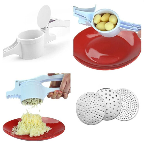 Plastic Potato Ricer Masher With 3 Interchangeable Stainless Steel Discs White 2