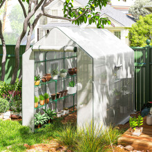 Outsunny Walk-in Outdoor Green House with Door and Mesh Windows, White