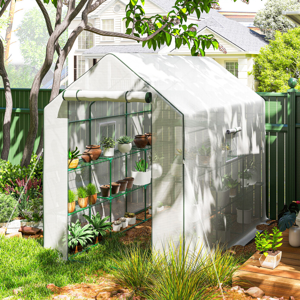Outsunny Walk-In Outdoor House With Door And Mesh Windows, Green/White