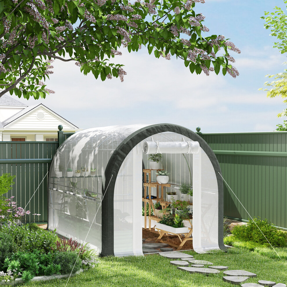 Outsunny Walk-In Tunnel Greenhouse, Upgraded Structure, Mesh Door & Windows