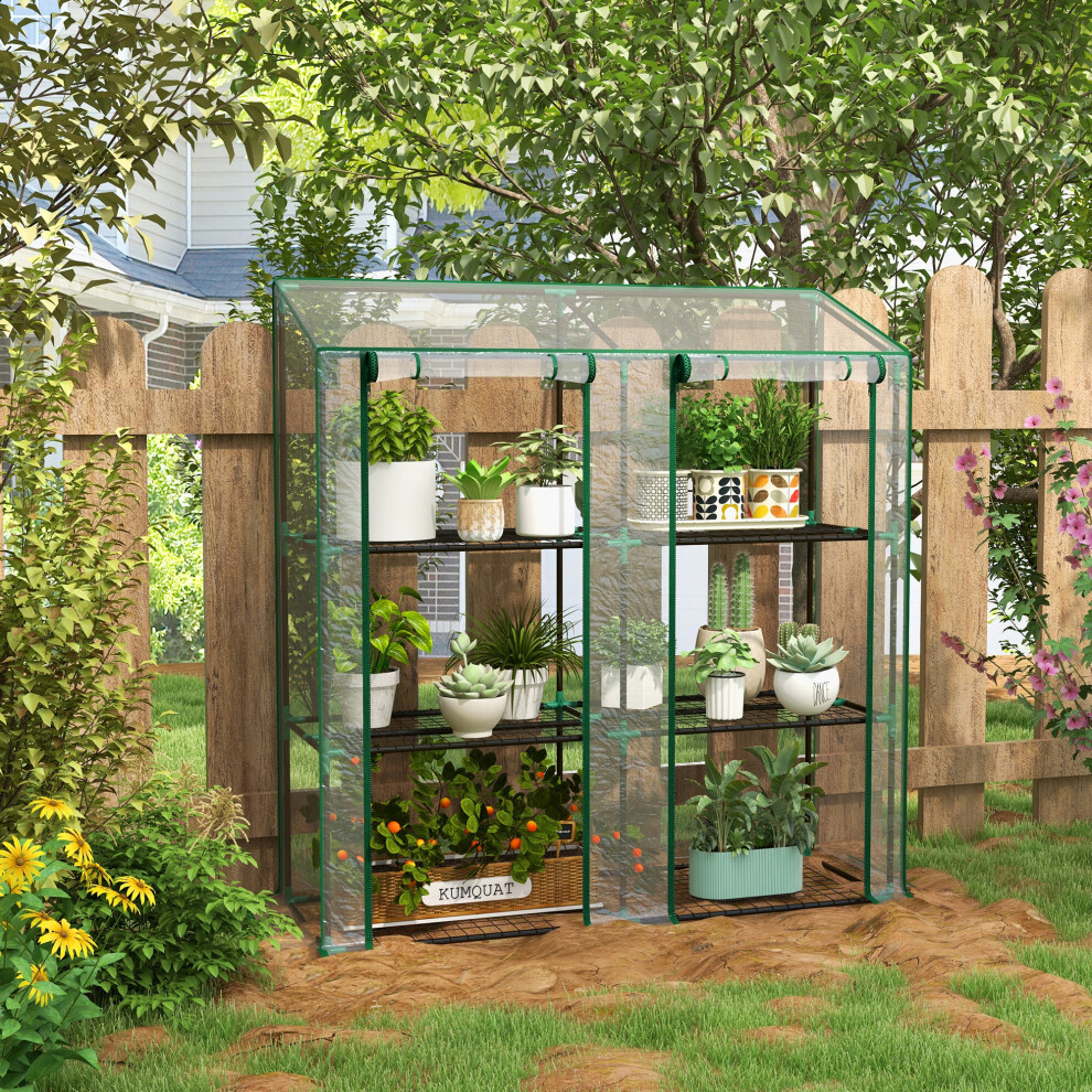Outsunny Mini House With 3 Tier Shelves, 151H X 143W X 46Dcm, Clear Green