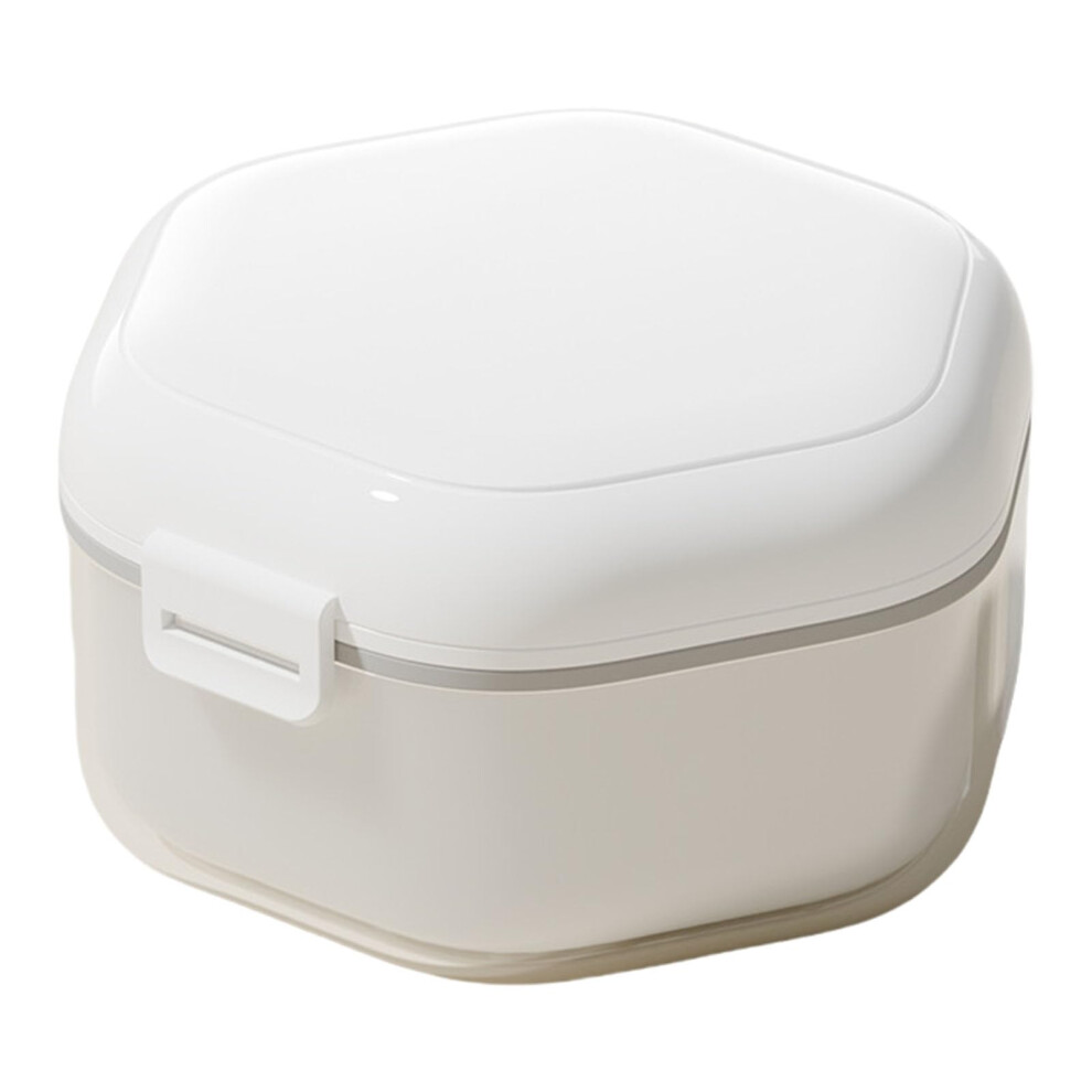 White Denture Cleaning Box Travel Friendly Portable Orthodontic Aligner Case With Strainer Angel