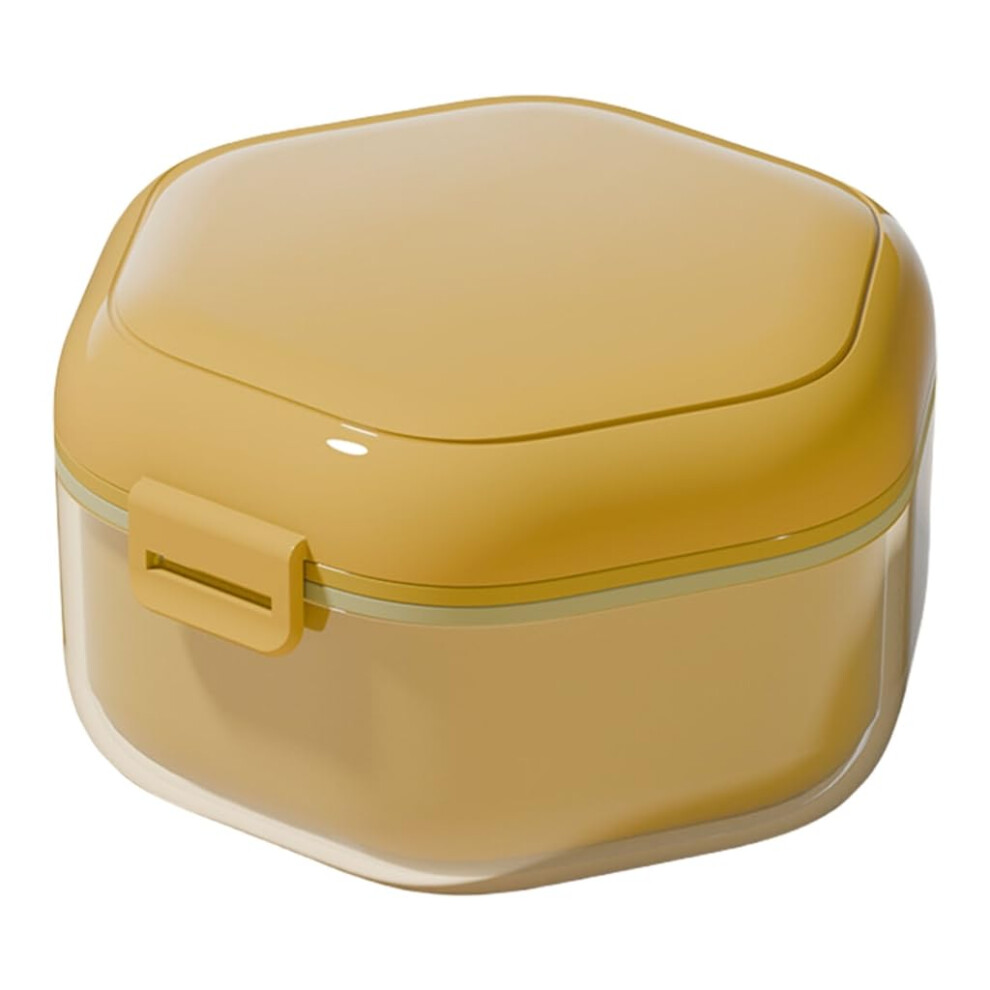 Yellow Denture Cleaning Box Travel Friendly Strainer Teeth Aligner Case Portable Orthodontic Retainer Storage Container