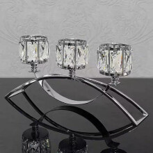 3 Arms Crystal Bowl Tealight Candelabra Votive Candle Stand Candlestick Holders Silver Finish Wedding Table Centerpiece