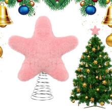 (Pink) Christmas Tree Star Cute Plush Home Decor Star Topper for Xmas Tree Decoration for Mantel Shelf Desk Table Scene Layout Props