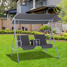 Outsunny 2 Person Covered Patio Swing with Pivot Table & Storage Console Grey