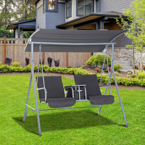 Outsunny Outsunny 2 Person Covered Patio Swing with Pivot Table & Storage Console Grey