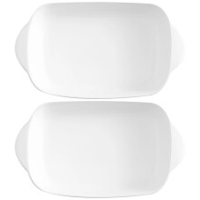 Set Of 2 Ceramic Small Baking Dishes With Double Handles White Casserole Bowls Microwave Safe Oven Safe Dishwasher Safe