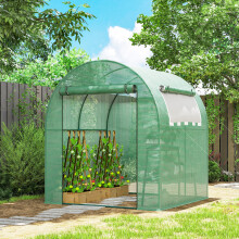 Outsunny Walk in Polytunnel Greenhouse with Roll-up Window and Door, Green