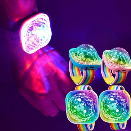 Stage Light Compact Suction Cup Rainbow Wrist Bouncing Disco Light Pink For Parties 2