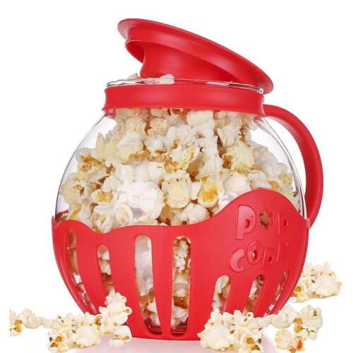 Microwave Popcorn Maker Bucket Style Red Silicone Lid Mini Size