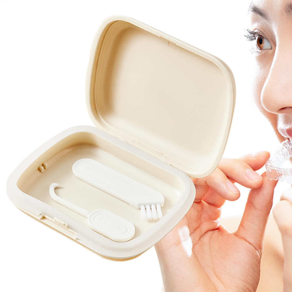 White Orthodontic Aligner Case Odorless With Lid Hinge Milky Retainer Box For Dentures Braces Removal Tool Denture Case