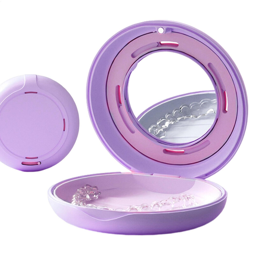 Purple Braces Storage Box With Mirrors Shoulder Strap Case Mouthguard Alignment Case For Dentures