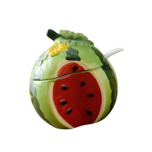 Fruit Shaped Ceramic Sugar Bowl Salt Pot With Lid And Spoon