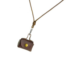 Retro Style Hanging Neck Bag Pendant Necklace Leather Coin Holder Portable Earphone Pocket