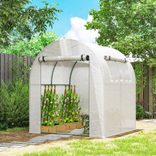 Outsunny Walk in Polytunnel Greenhouse with Roll-up Window and Door, White