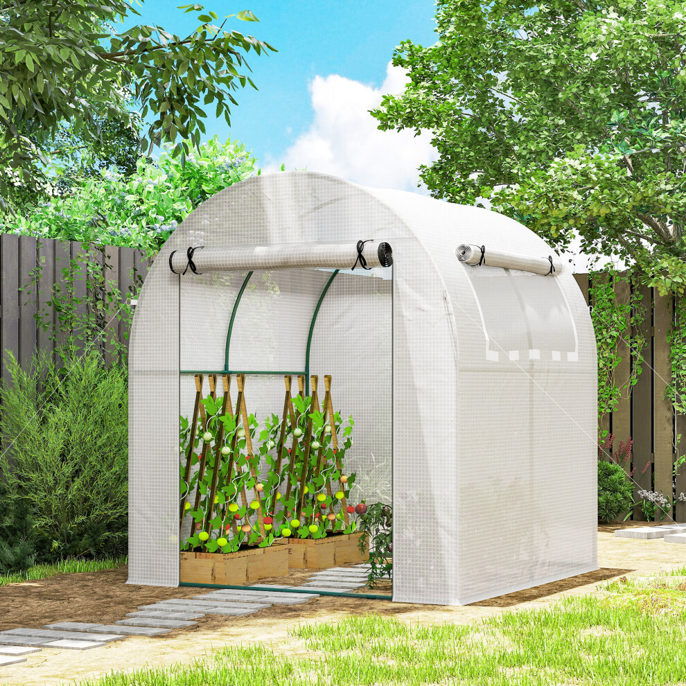 Outsunny Walk In Polytunnel Greenhouse With Roll-Up Window And Door, White