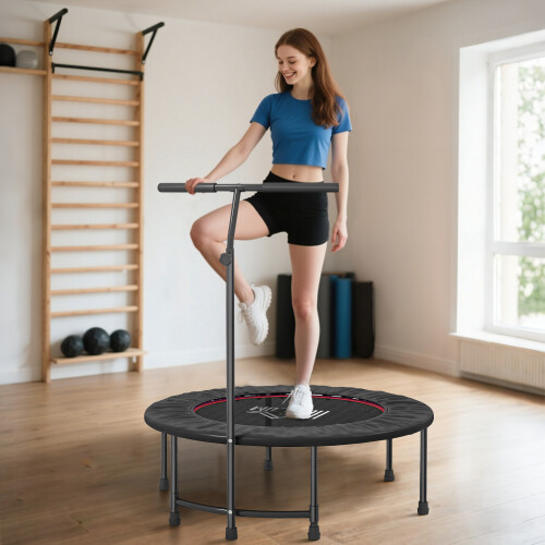 Homcom HOMCOM 40" Mini Trampoline, Rebounder Jumper w/ Adjustable Handle, Black