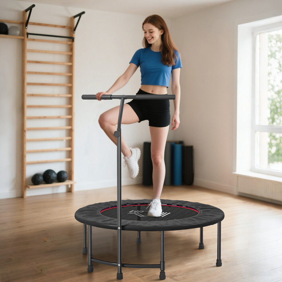 Homcom 40" Mini Trampoline, Rebounder Jumper W/ Adjustable Handle, Black