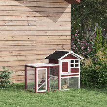 PawHut Rabbit Hutch, Bunny Cage Outdoor Wooden House w/Tray & Ramp, Brown
