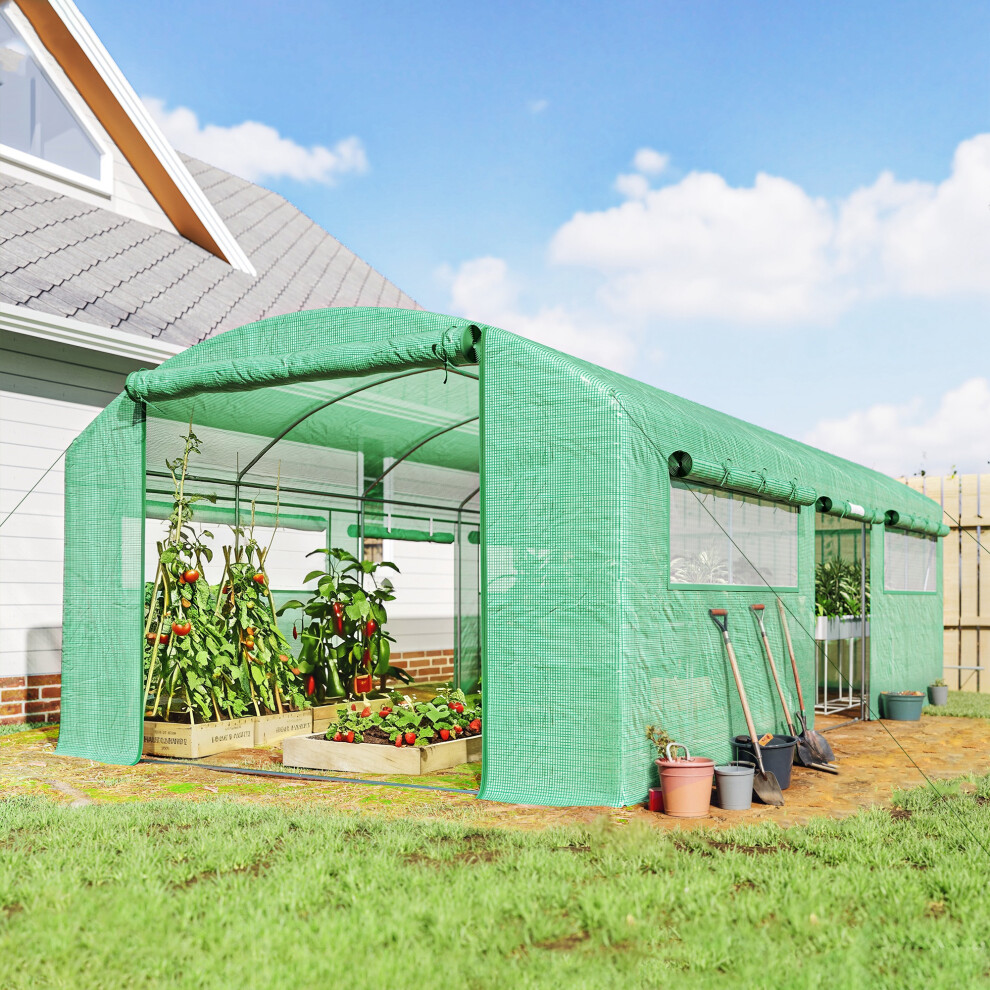 Outsunny Polytunnel Greenhouse With 3 Roll-Up Doors, 6 X 3 X 2M, Green