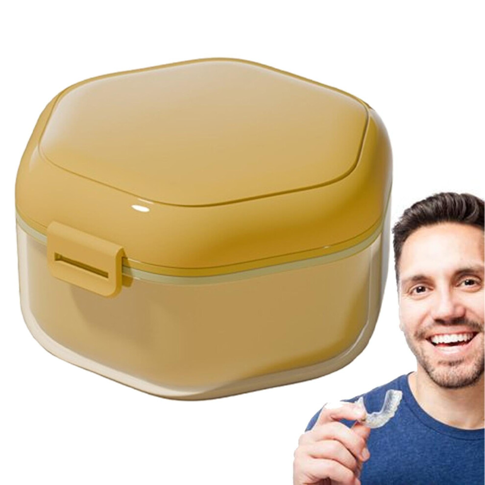 Yellow Denture Case Leakproof Braces Case Mouth Guard Retainer Case Three Layer Cleaning Box Portable Aligners