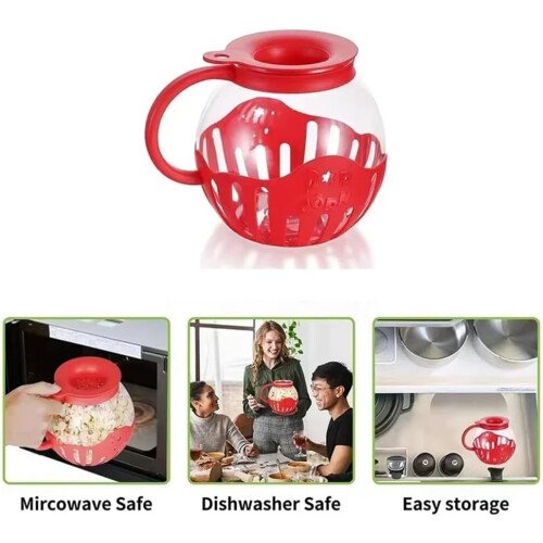 Microwave Popcorn Maker Bucket-Style Microwave Bowl Mini With Silicone Lid Red 2