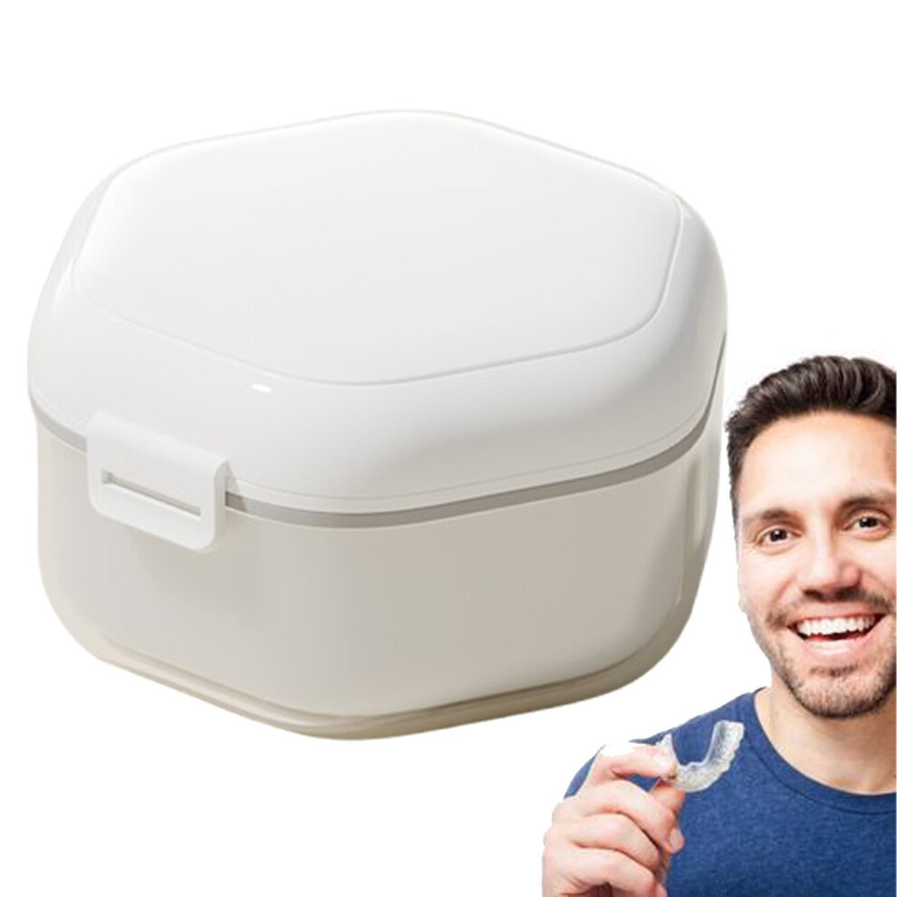 White Retainer Case Three-Layer Travel Retainer Case, Leakproof Braces Box, Mouth Guard And Denture Case, Cleaning Box