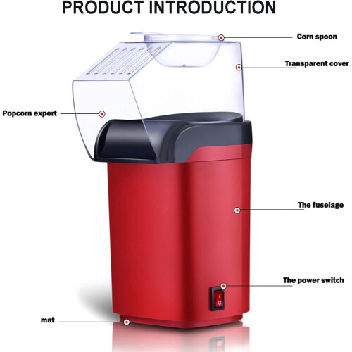 Automatic Popcorn Machine 16 Cups, 3-Minute Pop, Removable, Easy To Clean, One-Button Operation, Anti-Slip Base, Red 2