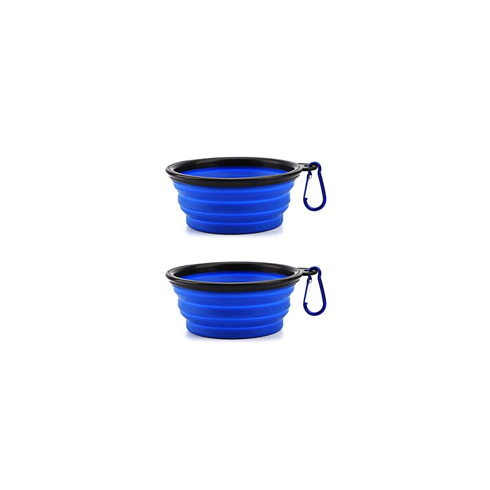 Collapsible Travel Silicone Bowl 350ml Two Pack Blue With Hook For Dogs And Cats-image-OPC-PMBSDZS-NEW