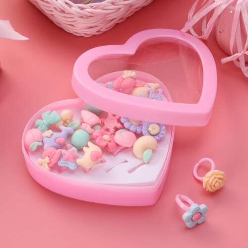 24 Teile Kinder Ring Set Mit Blumen Und Herzbox Für 2
