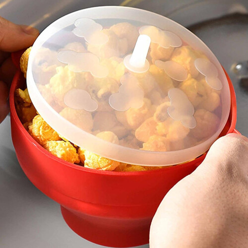 Microwave Popcorn Maker Silicone Popcorn Bowl Red Heat Resistant 1