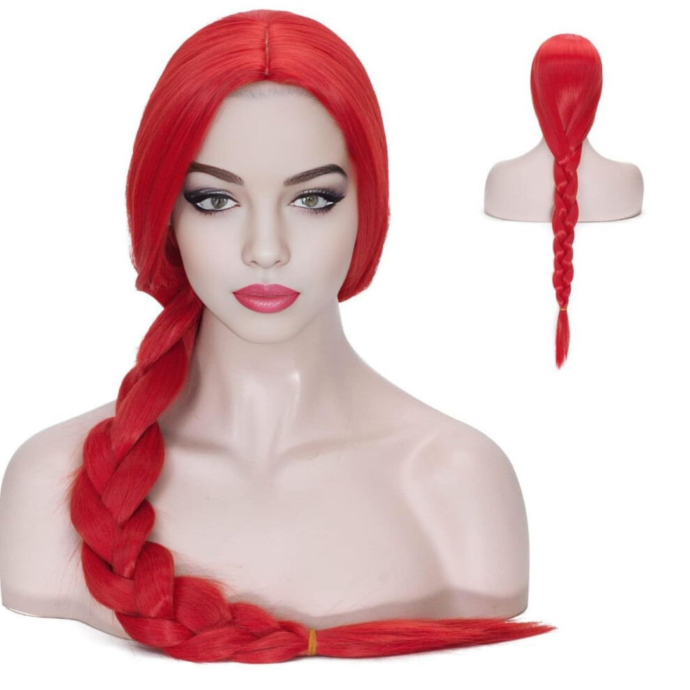 Unisex Red Long Braid Wig For Women Cowgirl Plait Style Halloween Fancy Dress Costume Wigs ( Braid Wig)