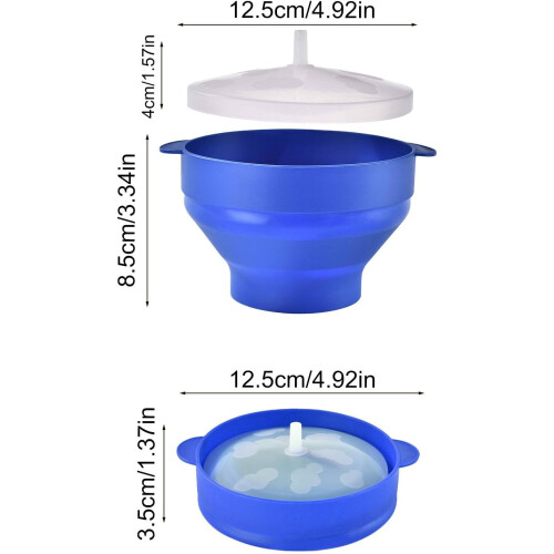 Popcorn Maker Microwave Bowl Foldable Silicone Popcorn Popper With Lid Blue For Kitchen Restaurant 2