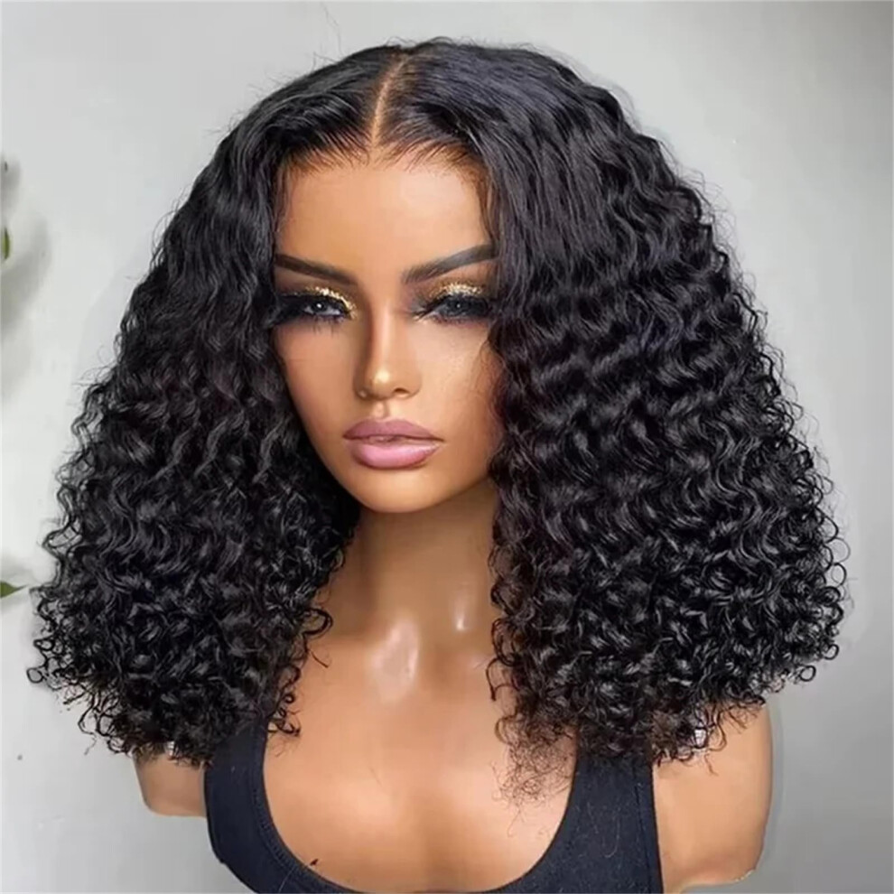 Unisex Black Lace Wig 13X4 Lace Frontal Body Wave Short Bob Human Hair 16 Inch 230 Density Pre Plucked Hairline 4X4 Closure