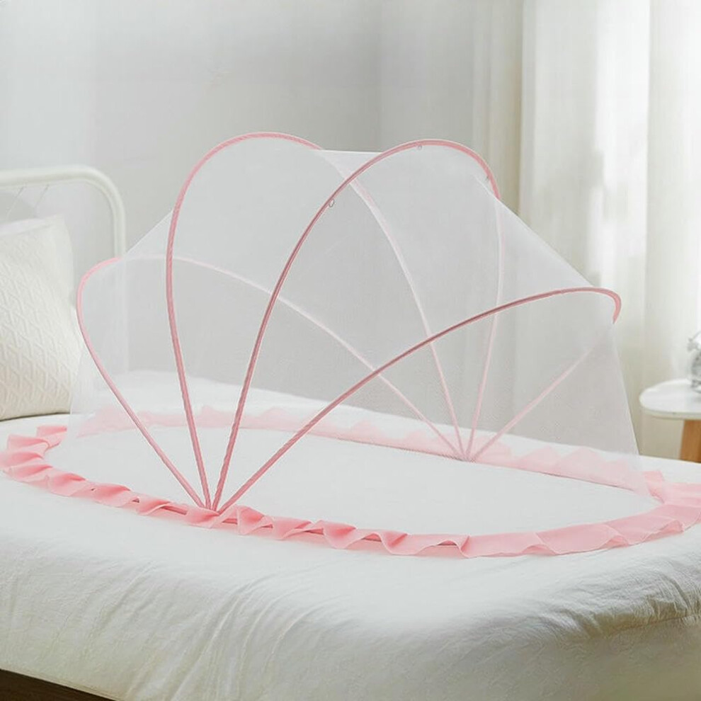 Portable Foldable Mosquito Net Mongolian Yurt Design, Blackout, Bottomless Iron Wire Bracket, Pink 002 1pc