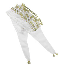 Women Chiffon Bauchtanz Hüftenschal 3 Reihen 128 Münzen Weiß