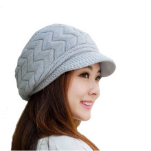 Women Winter Warm Strickmütze Mit Schirm Für Ski (Grau)