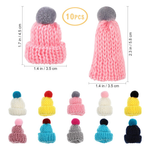 10Stk Mini Strickmützen Deko Bastelzubehör Bunt 1