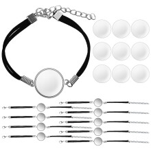 10 stück armband-zargenfassungen mit kunstleder und glas-cabochons