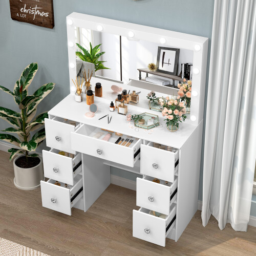 7 Drawers Vanity Table with 11 LED Lighted Mirror 2