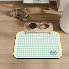 Pet Food Mat Non Slip Rubber Backed Absorbent Quick Dry For Cats And Dogs Green Plaid 60 X 90 Cm