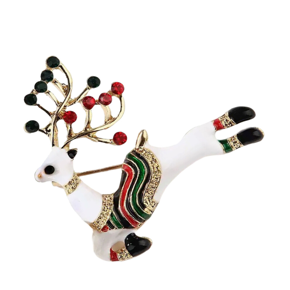 White Reindeer Lapel Pin Brooch Sparkling Rhinestones Deer