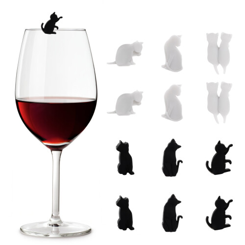 12 Pièces Marqueurs Verre Silicone Forme Chat Pour Tasse Vin