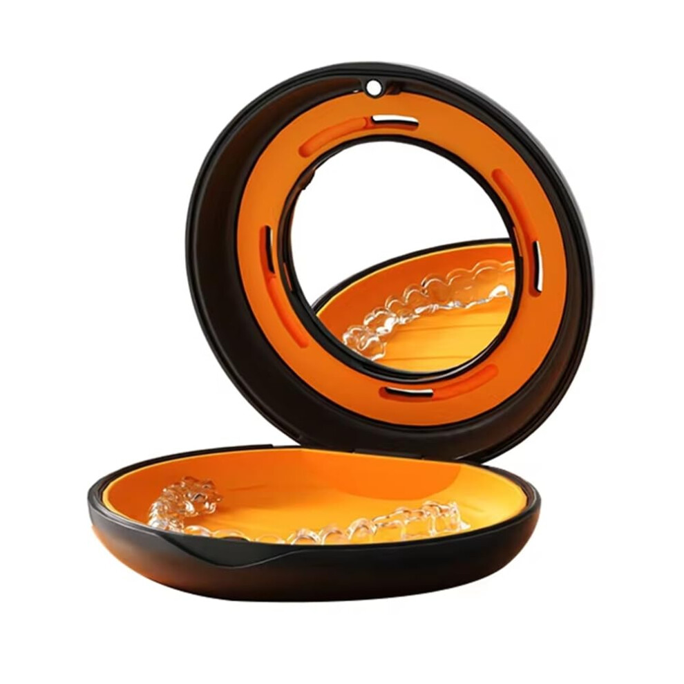 Black Retainer Box Braces Case Aligner Storage With Mirror For Mouth Guard Denture Case