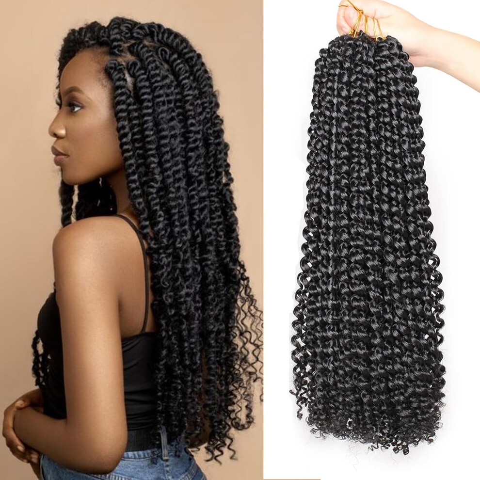 Unisex Passion Twist Crochet Hair 18 Inch Water Wave Bohemian Braids 1B Color Pack Of 7, 18 Strands/Pack, Butterfly Locs Compatible